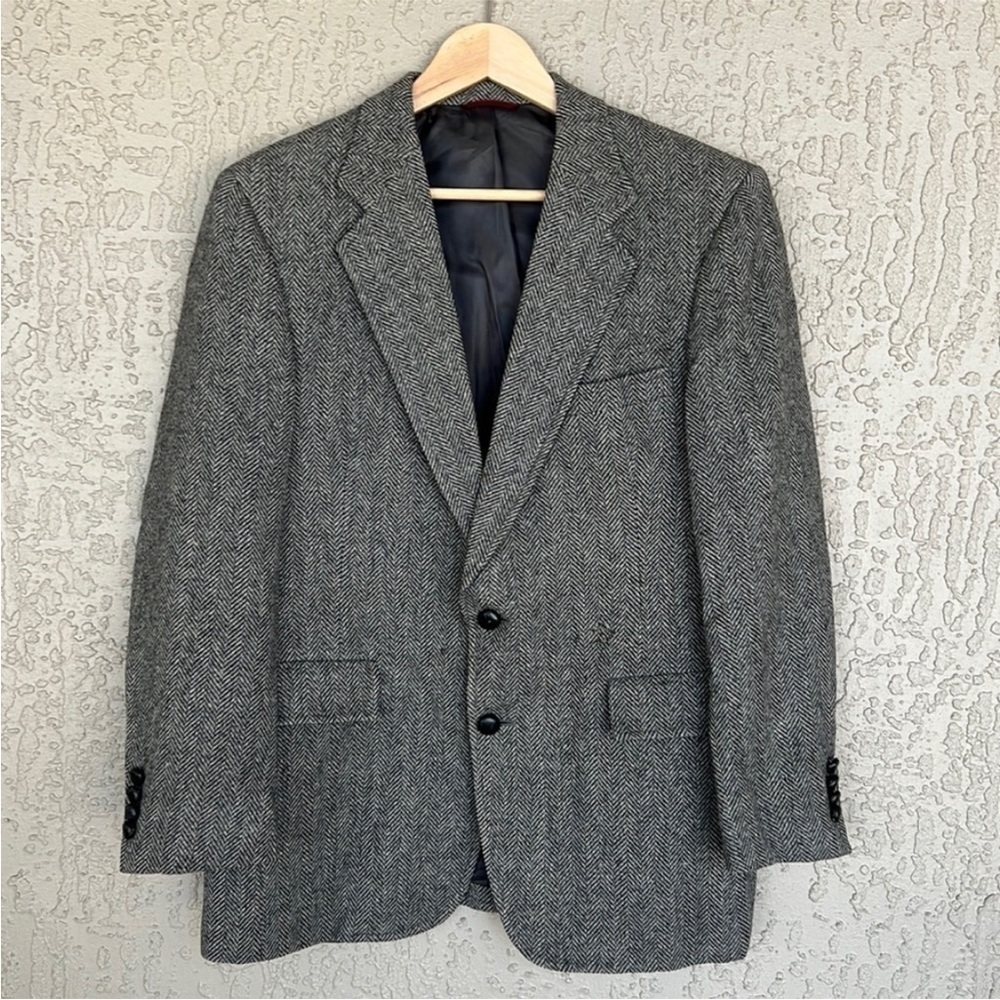 Hart Schaffer & Marx‎ Vintage Wool Herringbone Pattern Sports Coat Blazer Jacket - Picture 2 of 15